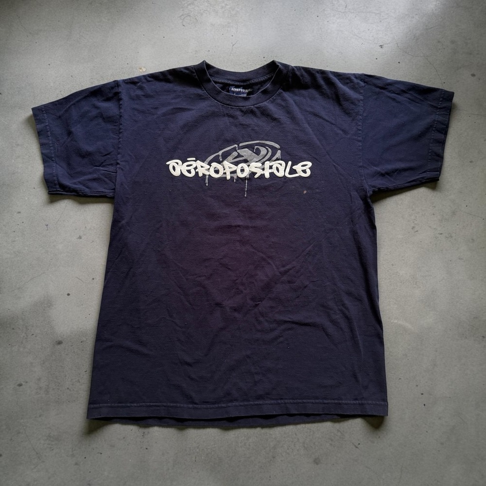 Y2K Aeropostale Graffiti Logo T Shirt Navy Blue Streetwear Skate Size L